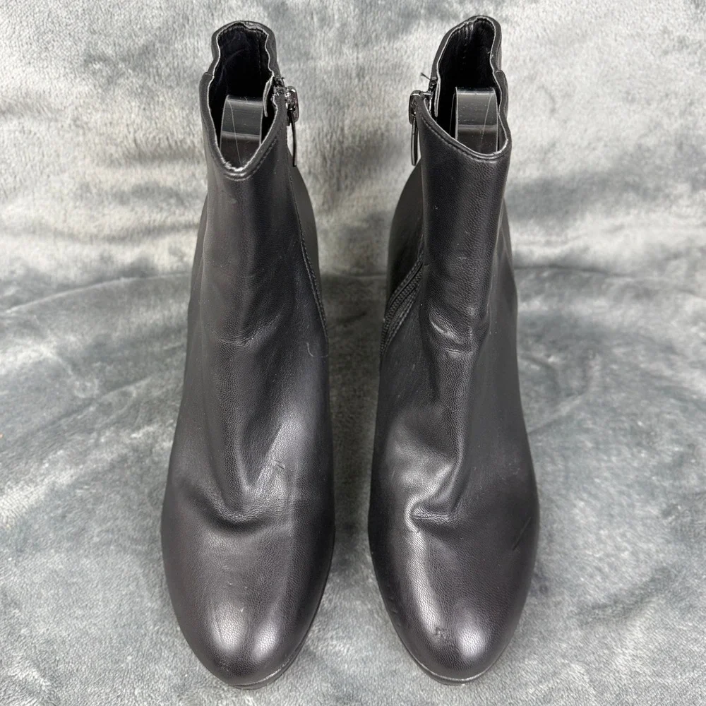 Black Leather‎ Ankle Boots Size 7.5M Block Heel Side Zip Classic Elegant Stylish